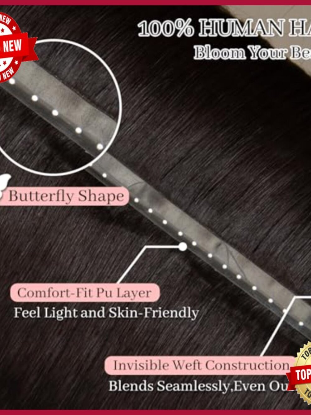 16 Inch Human Hair Extensions, 100g Butterfly Weft, Seamless Micro Bead - Picture 2 of 7
